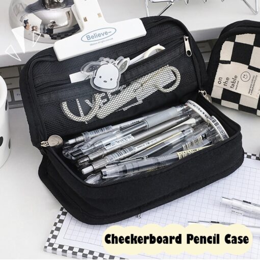 Kawaii Checkerboard Pencil Case Lattice Large Capacity Pencil Bag for girls Stationery box Canvas Estuche Multifuncional Lapices - Image 2